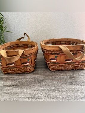 Set Of Two Vintage Wicker Woven Rattan Duck Basket Wooden Decor 9.5X7 & 8xб